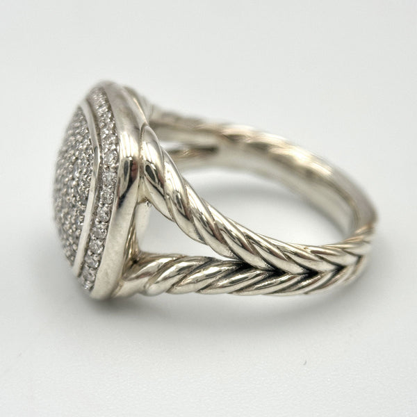 David Yurman Albion Pave Diamond Ring - Sterling Silver - Split Shank - 15mm