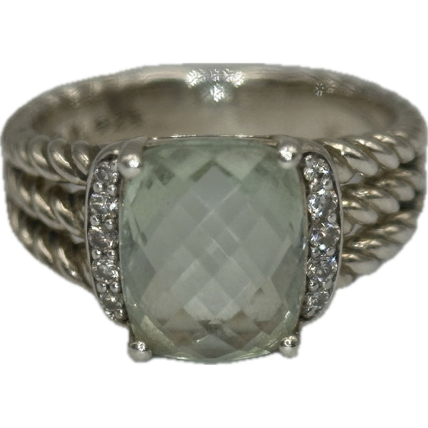 David Yurman Green Amethyst and Diamond Petite Wheaton Ring - Sterling Silver