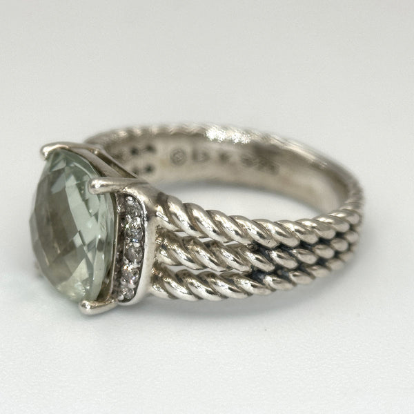 David Yurman Green Amethyst and Diamond Petite Wheaton Ring - Sterling Silver