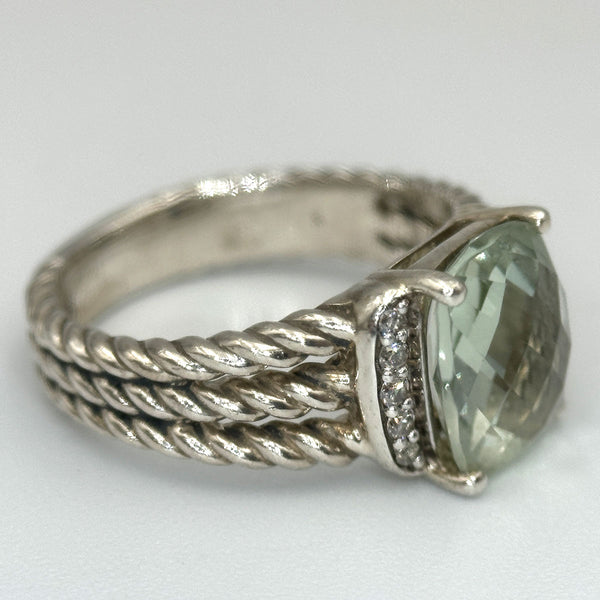 David Yurman Green Amethyst and Diamond Petite Wheaton Ring - Sterling Silver