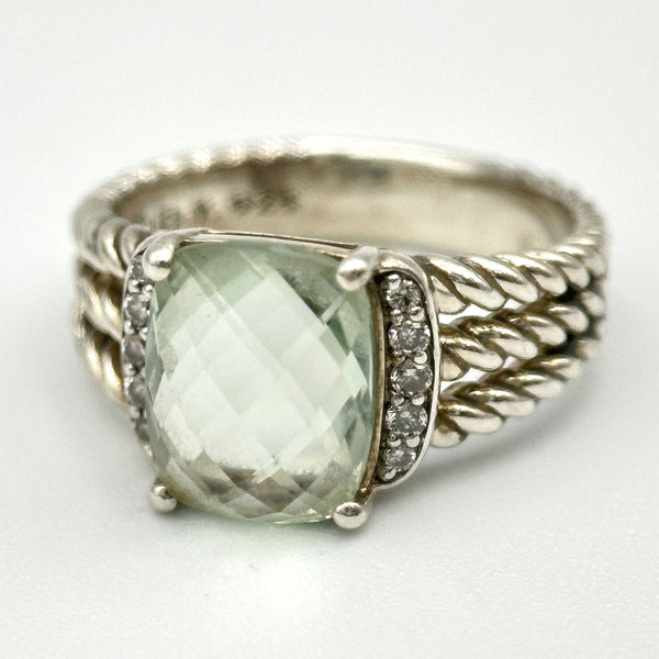 David Yurman Green Amethyst and Diamond Petite Wheaton Ring - Sterling Silver