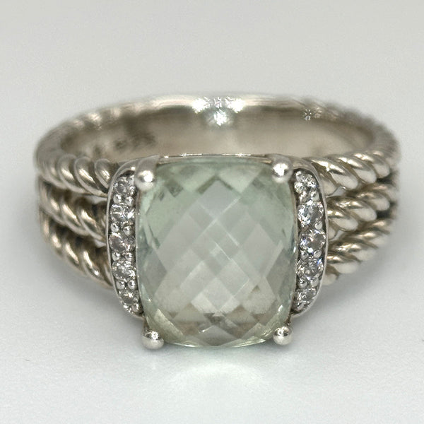 David Yurman Green Amethyst and Diamond Petite Wheaton Ring - Sterling Silver