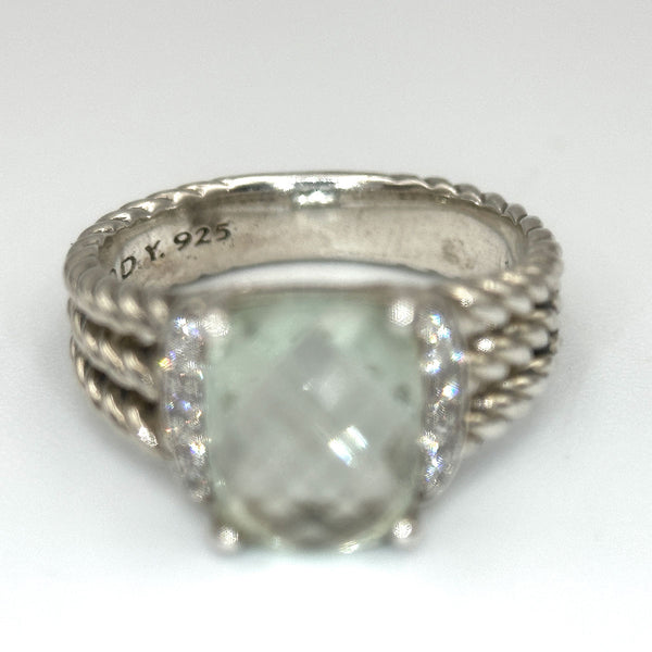 David Yurman Green Amethyst and Diamond Petite Wheaton Ring - Sterling Silver