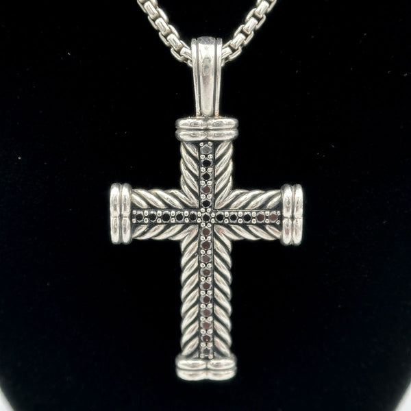 David Yurman Men's Chevron Cross Pendant with Black Diamonds in Sterling Silver