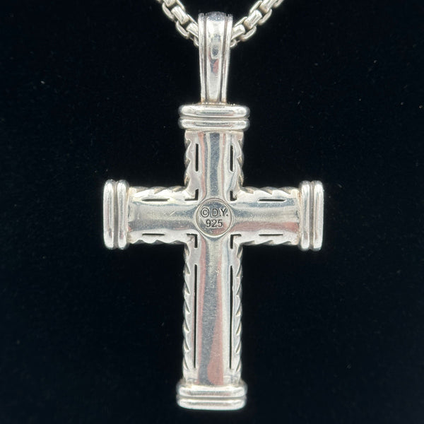 David Yurman Men's Chevron Cross Pendant with Black Diamonds in Sterling Silver