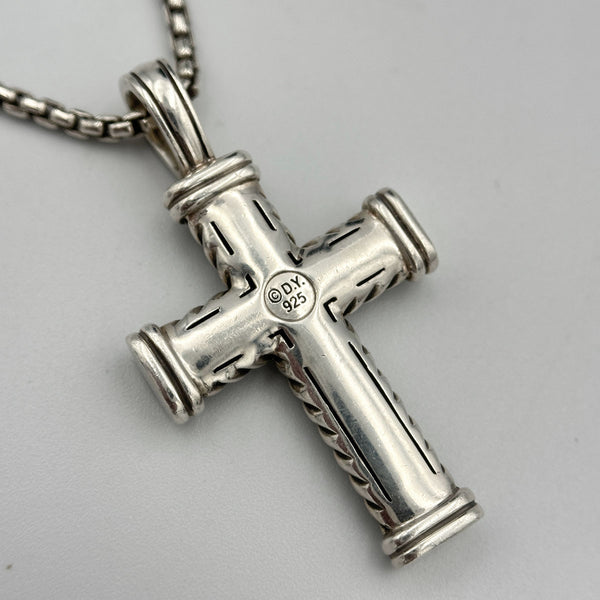 David Yurman Men's Chevron Cross Pendant with Black Diamonds in Sterling Silver
