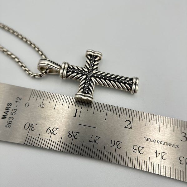 David Yurman Men's Chevron Cross Pendant with Black Diamonds in Sterling Silver