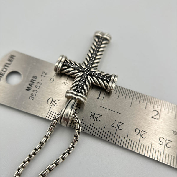 David Yurman Men's Chevron Cross Pendant with Black Diamonds in Sterling Silver