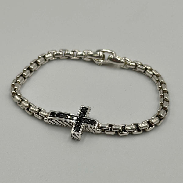 David Yurman Pavé Cross Bracelet in Sterling Silver with Diamonds, 5mm