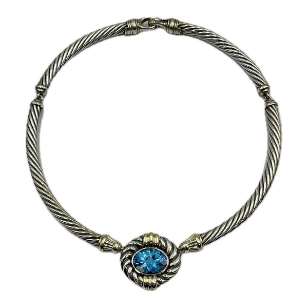 David Yurman Renaissance Blue Topaz Cable Collar Necklace - Sterling Silver and Yellow Gold
