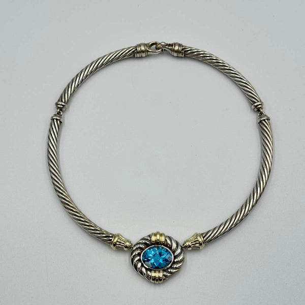 David Yurman Renaissance Blue Topaz Cable Collar Necklace - Sterling Silver and Yellow Gold