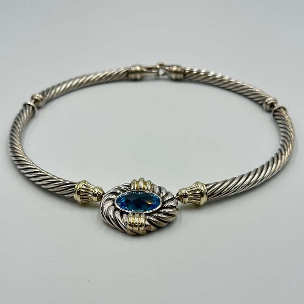 David Yurman Renaissance Blue Topaz Cable Collar Necklace - Sterling Silver and Yellow Gold