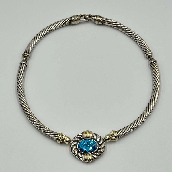 David Yurman Renaissance Blue Topaz Cable Collar Necklace - Sterling Silver and Yellow Gold