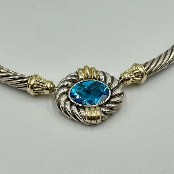 David Yurman Renaissance Blue Topaz Cable Collar Necklace - Sterling Silver and Yellow Gold