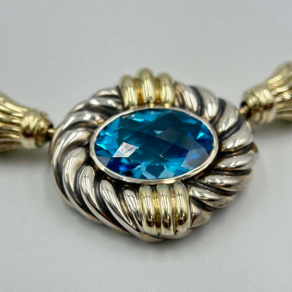 David Yurman Renaissance Blue Topaz Cable Collar Necklace - Sterling Silver and Yellow Gold
