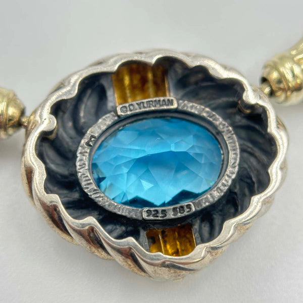 David Yurman Renaissance Blue Topaz Cable Collar Necklace - Sterling Silver and Yellow Gold