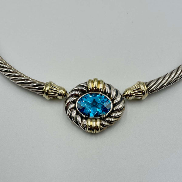 David Yurman Renaissance Blue Topaz Cable Collar Necklace - Sterling Silver and Yellow Gold