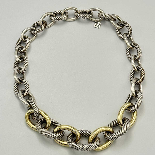 David Yurman XL Graduated Cable Link Necklace, Two-toned