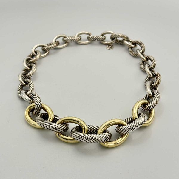 David Yurman XL Graduated Cable Link Necklace, Two-toned