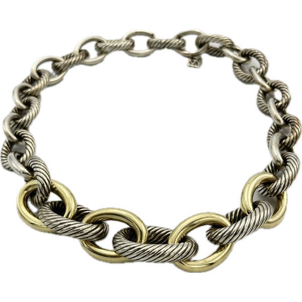 David Yurman XL Graduated Cable Link Necklace, Two-toned