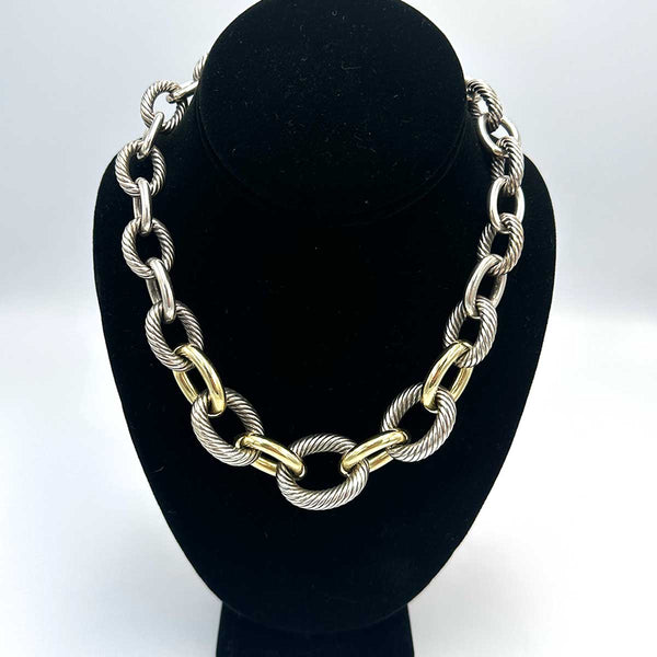 David Yurman XL Graduated Cable Link Necklace, Two-toned