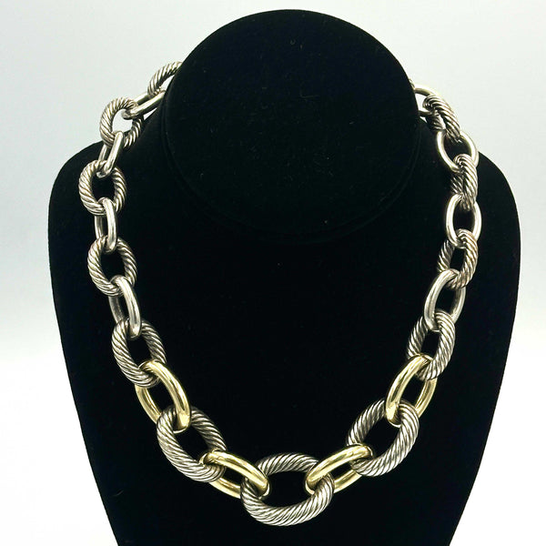 David Yurman XL Graduated Cable Link Necklace, Two-toned