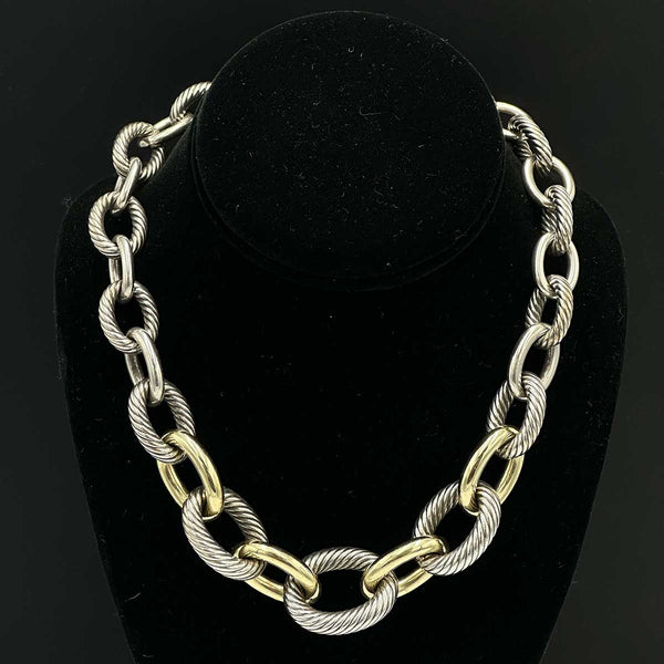 David Yurman XL Graduated Cable Link Necklace, Two-toned