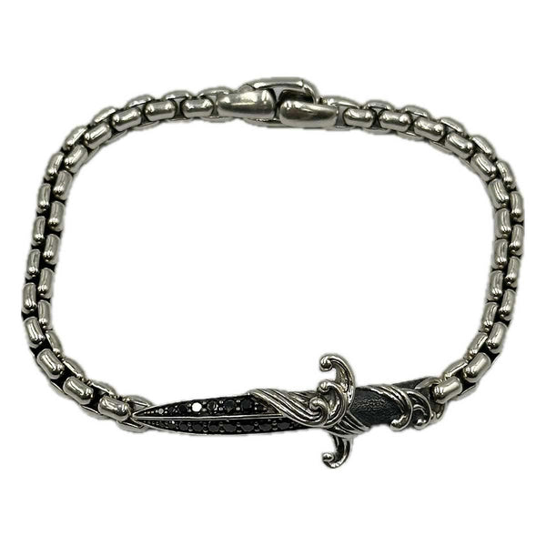 David Yurman Waves Dagger Bracelet Sterling Silver with Black Diamonds, 5mm