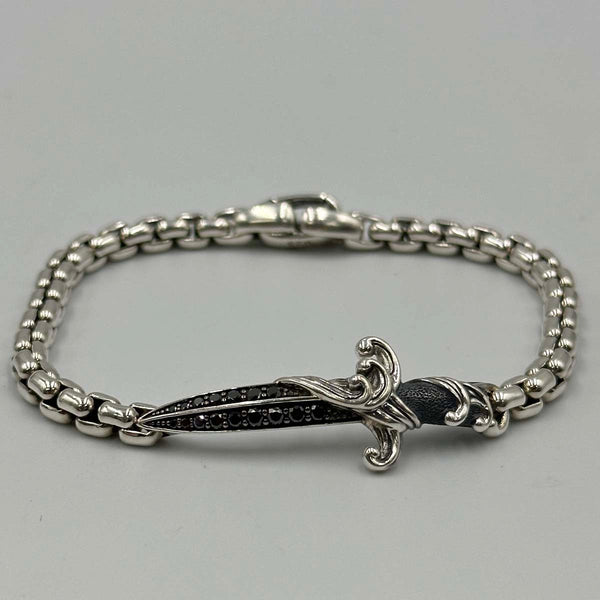 David Yurman Waves Dagger Bracelet Sterling Silver with Black Diamonds, 5mm
