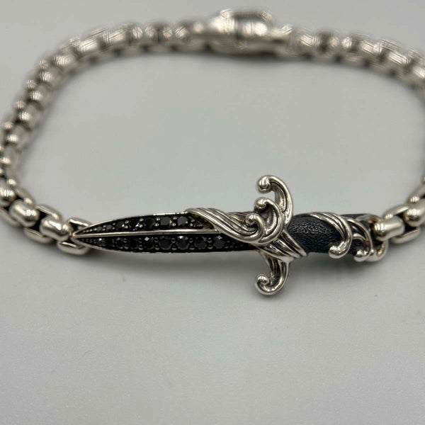 David Yurman Waves Dagger Bracelet Sterling Silver with Black Diamonds, 5mm