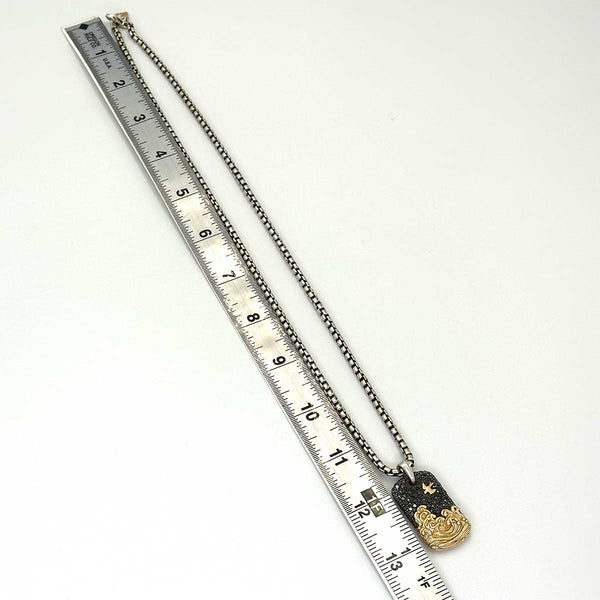 David Yurman Waves Tag Sterling Silver with 18K Yellow Gold and Black Diamonds, 35mm