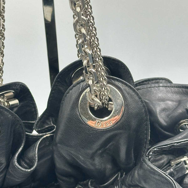 Dior Cannage Shoulder Bag - Drawstring Tote - Black Leather