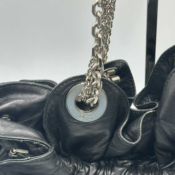 Dior Cannage Shoulder Bag - Drawstring Tote - Black Leather