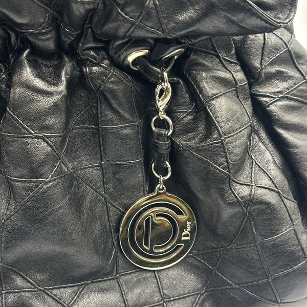 Dior Cannage Shoulder Bag - Drawstring Tote - Black Leather