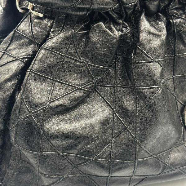 Dior Cannage Shoulder Bag - Drawstring Tote - Black Leather