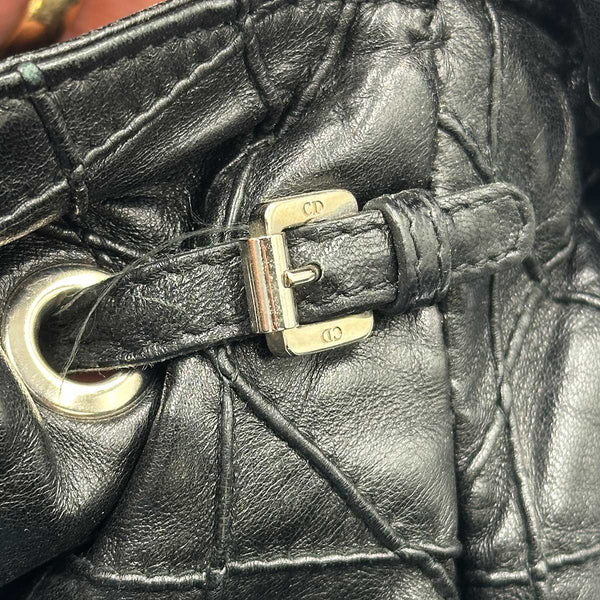 Dior Cannage Shoulder Bag - Drawstring Tote - Black Leather