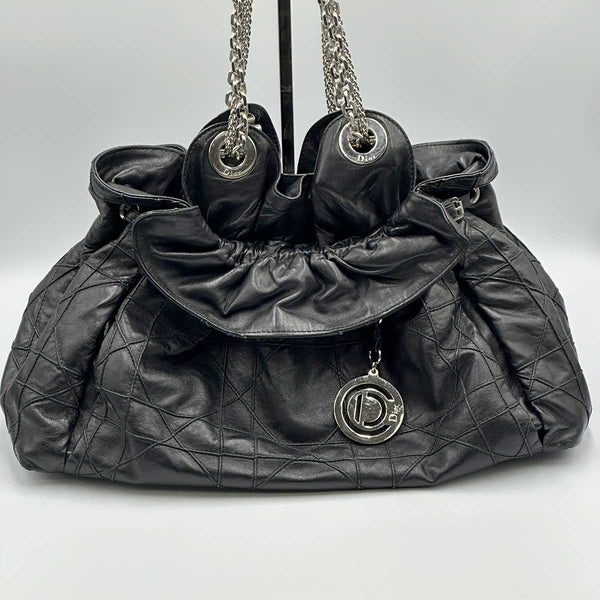 Dior Cannage Shoulder Bag - Drawstring Tote - Black Leather