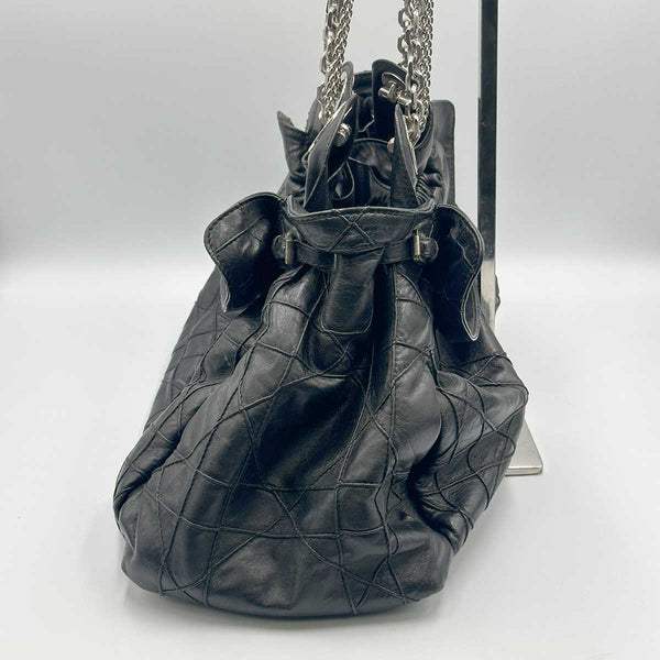 Dior Cannage Shoulder Bag - Drawstring Tote - Black Leather