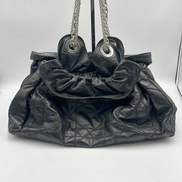 Dior Cannage Shoulder Bag - Drawstring Tote - Black Leather