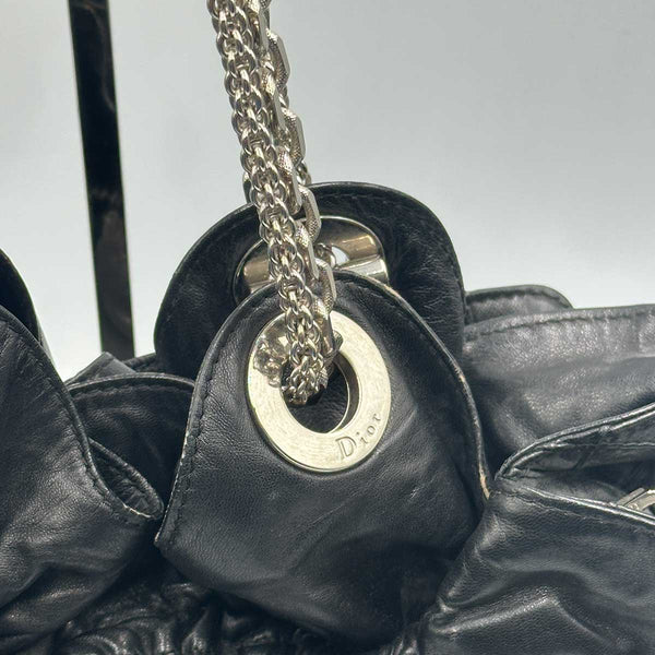 Dior Cannage Shoulder Bag - Drawstring Tote - Black Leather