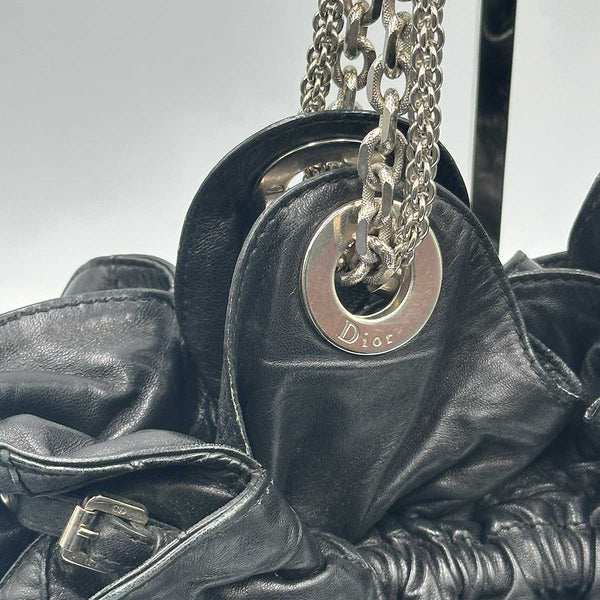 Dior Cannage Shoulder Bag - Drawstring Tote - Black Leather