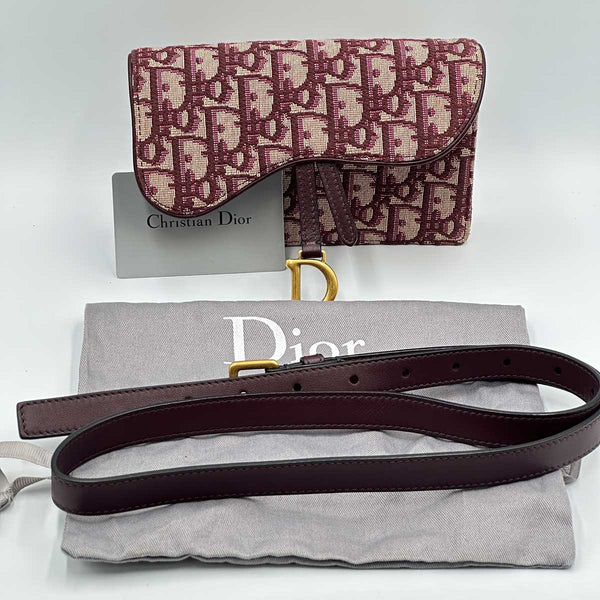 Dior Oblique Saddle Belt Pouch - Burgundy Canvas