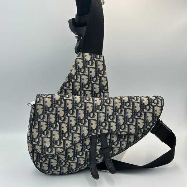 Dior Saddle Bag Beige And Black Dior Oblique Jacquard