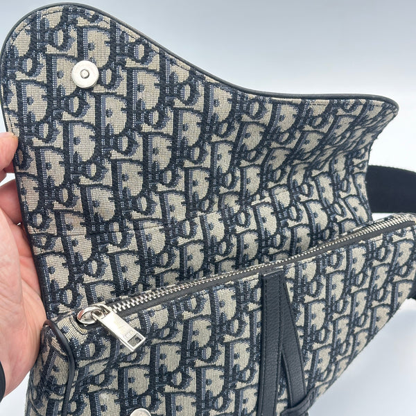 Dior Saddle Bag Beige And Black Dior Oblique Jacquard