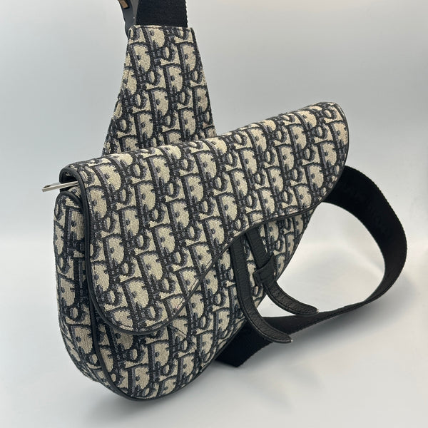 Dior Saddle Bag Beige And Black Dior Oblique Jacquard