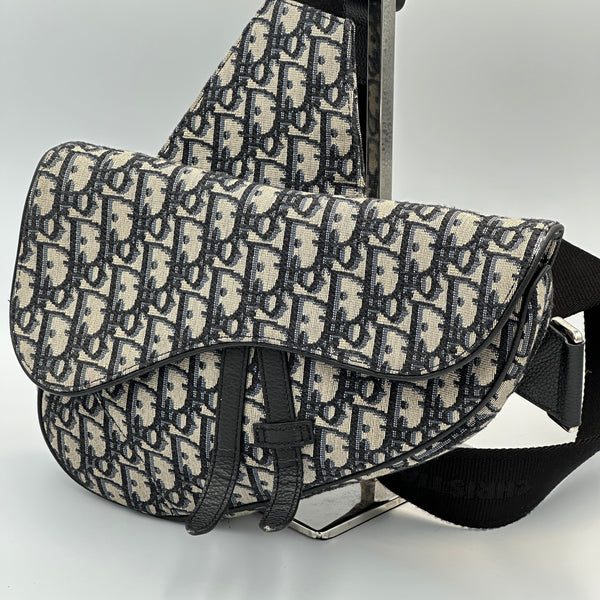 Dior Saddle Bag Beige And Black Dior Oblique Jacquard