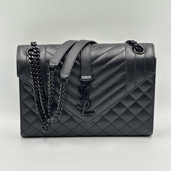 Envelope Triquilt Medium YSL Shoulder Bag in Grained Leather - Black