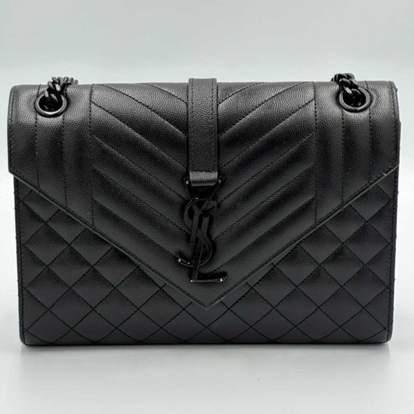 Envelope Triquilt Medium YSL Shoulder Bag in Grained Leather - Black