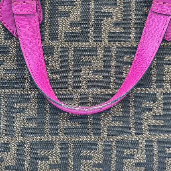 Fendi Forever Bauletto Boston Bag Tobacco Zucca Print With Magenta Leather Trim