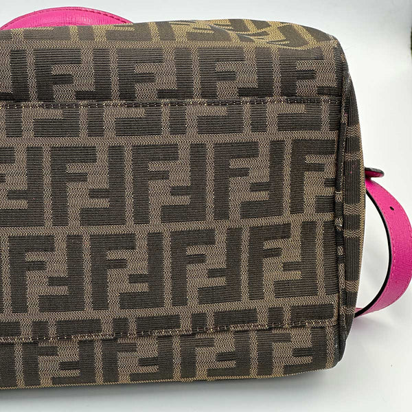 Fendi Forever Bauletto Boston Bag Tobacco Zucca Print With Magenta Leather Trim